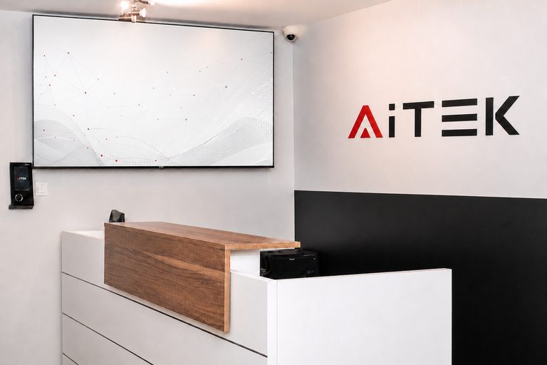 Reception area inside AITEK's headquarters.